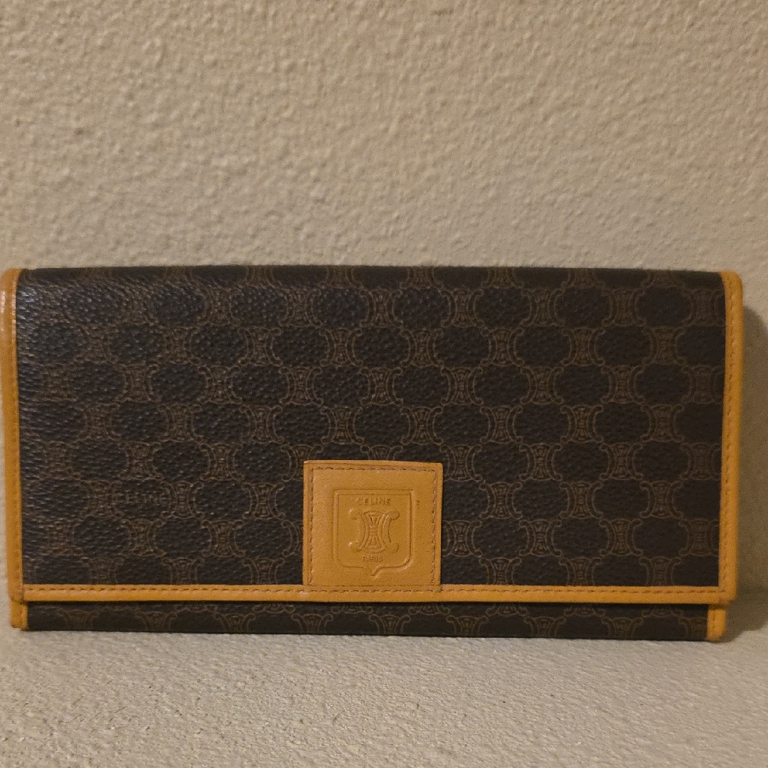 Celine Signature Pattern Dark Brown And Tan Wallet